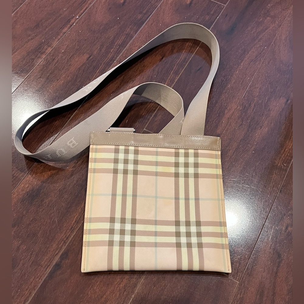 Authentic Burberry Pink Nova Check Coated Canvas Crossbody Bag Purse - Vintage